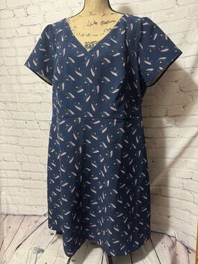 NWOT LOFT Pocketed Navy Floral V-Neck Short Sleeve Dress, summer, spring